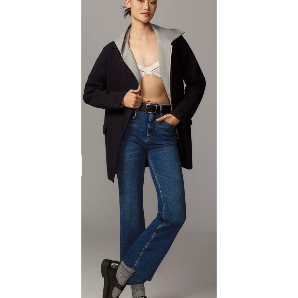 Pilcro Anthropologie the Annie high rise straight leg jeans raw hem denim‎ blue